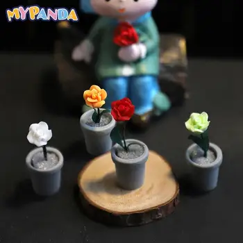 1db Mini Babaház Cserepes Növény Rose virágcserép Bonsai Modell Otthon Kert Dekoráció, Baba Ház, Tartozékok