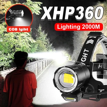 2023 Legújabb Szuper Erős Fényszóró XHP360 Újratölthető Fejét Lámpák LED Fényszóró High Power Head Zseblámpa USB Kemping Lámpás