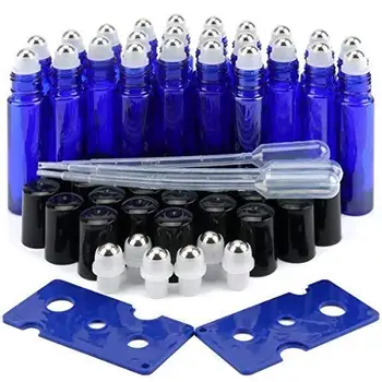 24pcs/sok 10ml Roller, Labda üveg Borostyán, Kék Vastag Parfümös Üveg Üveg Görgős Roller, Labda Üveg Tartály illóolaj