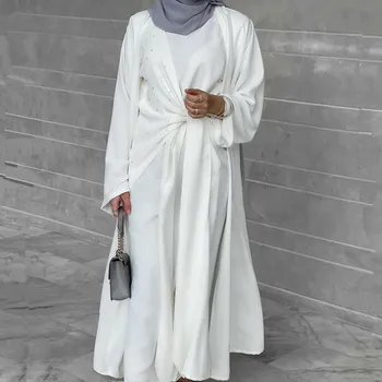 2db Ramadan Eid Mubarak Gyöngy Nyitva Abaya Kimonó Dubai Törökország Iszlám Ruha Kaftán Muszlim Ruha Abayas Női Köntös Femme Musulmanea