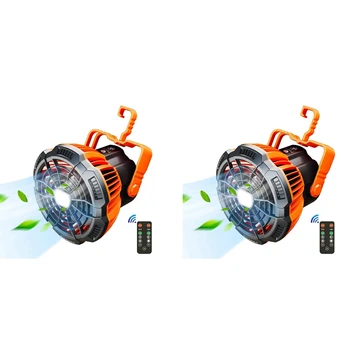 2X Kemping Ventilátor LED Lámpás, 25 Óra Hordozható Akkumulátoros Ventilátor Akaszd Horogra, Újratölthető Szabadtéri Sátor Rajongó