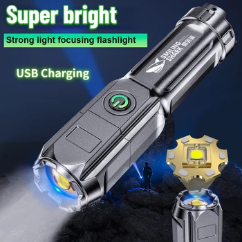 3 Mód Led Taktikai Zseblámpa Ultra Rockbanda USB Újratölthető Erős Fényerő Erős Fény, Nagy teljesítményű Zoom Kültéri Világítás