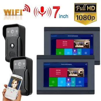 7 inch 2 Monitorok Vezetékes /Vezeték nélküli Videó Ajtó Telefon, Csengő, Kaputelefon Beléptető Rendszer 2db HD 1080P Vezetékes Kamera éjjellátó