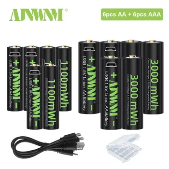 AJNWNM 1,5 V AA + AAA Újratölthető Lítium Akkumulátor AA Elem AAA 1100-3000mwh Zseblámpa Játék Óra, MP3-Lejátszó