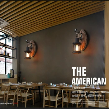 American retro ipari stílusú Régi fa fa étterem hajó fából készült oltár elé fa beltéri fali lámpa hálószoba szoba dekoráció