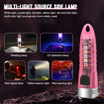 Asafee V1 EDC Mini 400LM Rózsaszín Lámpa 100M Hatótávolság IPX6 Vízálló Handlamp UV Fény c-Típusú Újratölthető Zseblámpa Kulcstartó