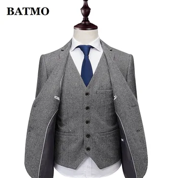 BATMO 2020 új érkezés őszi kiváló minőségű gyapjúból, férfi öltönyök,férfi szürke gyapjú öltönyök,alkalmi ruhák férfi,kabát+nadrág+mellény XZ165