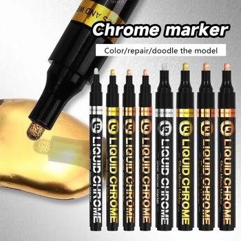 Chrome Tükör Galvanizáló Jelölő 0.7 1.0 2.0 3.0 mm-es Ecset Ezüst, Arany, Sárga, Piros Kézi Színezés Graffiti Ecset