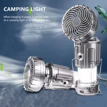 D2 Kemping Lámpás Ventilátor Sátor Lámpa Napelemes Zseblámpa Újratölthető Összecsukható, Hordozható Lámpa, Ventilátor, Valamint A Sürgősségi Power Bank
