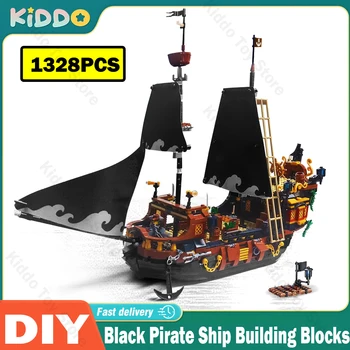 DIY Kalózok Sorozat Fekete Hajó Modell építőkövei Tégla 1328pcs Város Puzzle Közgyűlés Játékok Modell a Gyerekek Karácsonyi Ajándék