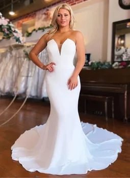 Egyszerű Esküvői Ruha Nők 2024 Menyasszony Pánt Nélküli Fehér Puha Szatén Hableány Menyasszonyi Ruha Vestidos De Noiva