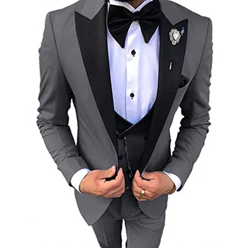 Férfi üzleti alkalmi 3 részes vőlegény Frakk Csúcs fekete hajtóka hivatalos fél Prom ruha (kabát+nadrág+mellény)