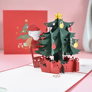 Karácsonyfa 3D Pop UP Kártyák Karácsonyi Dekoráció Téli Ajándékok újévi Santa Kártyák