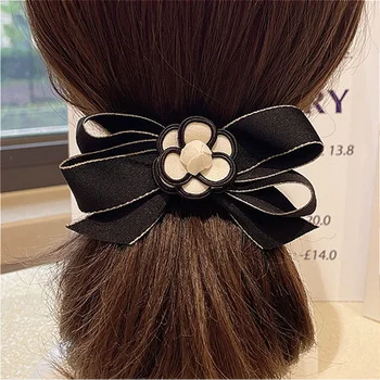 Koreai Divat Új Virágos Íjak Hairclip Fekete-Fehér Kamélia Virág patentek Tartozékok Barette Haj Femme