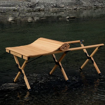 Kényelmes, Kemping Asztal Tömör Fa Anyag Piknik Asztal Összecsukható Design Kültéri Asztal Egyszerű Telepítés Kerti Bútor