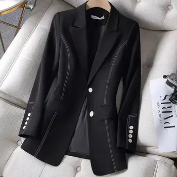 Luxus 2023 Új Fehér Öltöny Kabát Női Fekete Blézer Vékony Hosszú Ujjú Elegáns Koreai Kabát Tavaszi-Őszi Kabát Divatáru