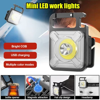 Mini LED-Zseblámpa Kulcstartó 5 Szín fényforrás Zsebében, Világos, Többfunkciós USB Újratölthető COB Munka Lámpa Kulcstartó LED