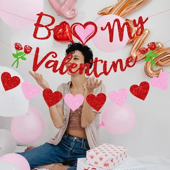 My Valentine Szerelmes Szív Zászlók Bannerek Rózsa Dekoráció Valentin Nap Jelenet Kellékek Party Díszek