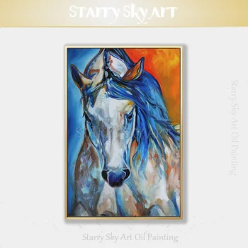 Művész Kézzel festett, Minőségi Ló olajfestmény, Vászon Modern Állat Ló olajfestmény Nappali Fali Dekoráció
