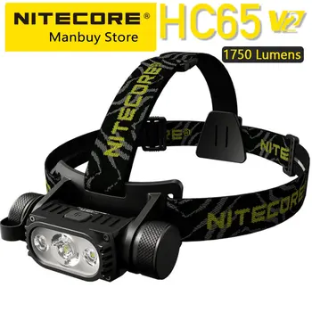 NITECORE HC65 V2 USB Újratölthető Fényszóró 1750 Lumen Lámpa 100° Árvíz LED Fényszóró Fehér Piros Fény,3500mAh 18650 Akku