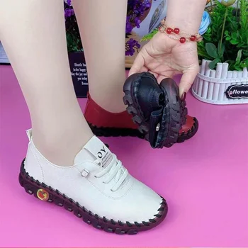 Női Cipők Naplopók Cipő Női Platform Csipke Pu Bőr, Lapos, Slip-On Varrás Kényelem Alkalmi Anya Cipő Mujer Zapatos