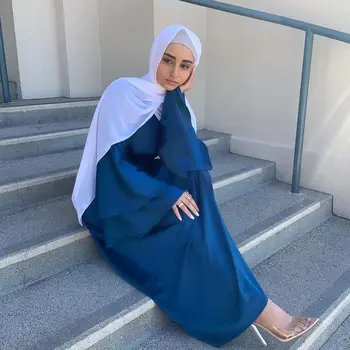 Ramadan Muszlim Divat Szatén Maxi Ruhák Nők Hidzsáb Ruha Eid Abaya Dubai Törökország Abayas Iszlám Kaftán Köntös Longue Femme
