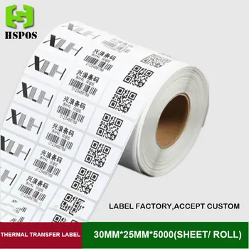 Termál transzfer matrica 30mm*25mm 5000 lap / tekercs 3row üres öntapadó papír testre használható vonalkód nyomtató szalag