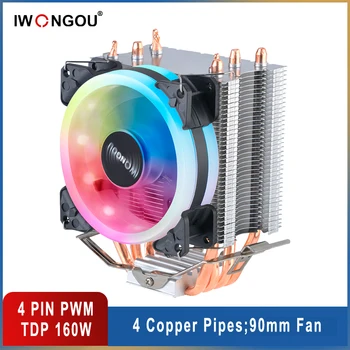x99 Processzor Hűtő 4 Heatpipes Radiátor IWONGOU 4 tűs Hűtő CPU Ventilátor 90mm RGB Ventilador az Intel Lga 2011/1366/1700/AMD/AM4