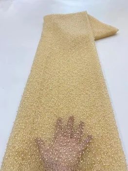 Új Érkezés Afrikai Csipke Szövetből készült, Gyöngyökkel francia Gyöngyös Csipke Nigériai Csipke Anyag Esküvői Ruha Fél Varrás 460*130cm